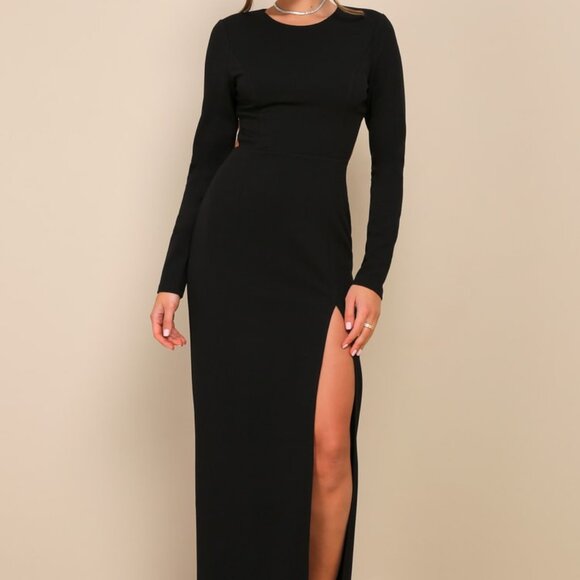 Lulus Flawless Esteem Black Long Sleeve Cutout Column Maxi Dress Size Small - Picture 1 of 14